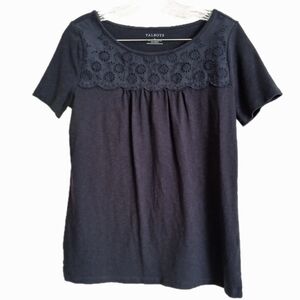 Talbots Size Small Navy Blue Short Sleeve T-shirt Lace Cut Out Shirt